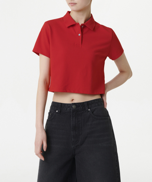 MUSINSA STANDARD WOMAN（ムシンサスタンダードウーマン）の「ウィメンズクロップピケポロシャツ[レッド]（ポロシャツ・レディース・その他・SMALL/MEDIUM/LARGE/X-SMALL）」の5枚目の写真