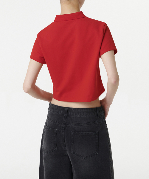 MUSINSA STANDARD WOMAN（ムシンサスタンダードウーマン）の「ウィメンズクロップピケポロシャツ[レッド]（ポロシャツ・レディース・その他・SMALL/MEDIUM/LARGE/X-SMALL）」の6枚目の写真