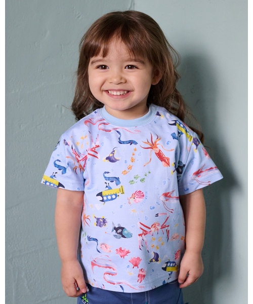 kladskap(クレードスコープ)の「深海魚総柄半袖Tシャツ【接触冷感・吸水速乾】(Tシャツ/カットソー・キッズ・サックスブルー・130cm/110cm/100cm/120cm)」の1枚目の写真