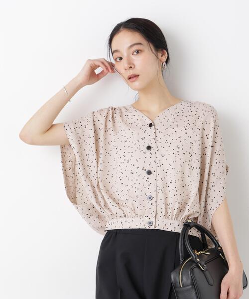 DotPrint V‑neck short sleeve blouse — фланель‑блузка