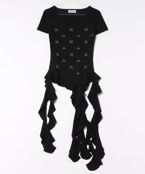 HOOK（フック）の「HOOK for girls　スタッズ×アシメ縦フリルヘム 半袖トップス (SS)（Tシャツ/カットソー・レディース・ブラック/ホワイト・FREE）」の19枚目の写真
