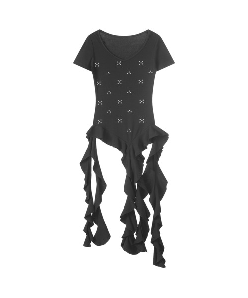 HOOK（フック）の「HOOK for girls　スタッズ×アシメ縦フリルヘム 半袖トップス (SS)（Tシャツ/カットソー・レディース・ブラック/ホワイト・FREE）」の16枚目の写真