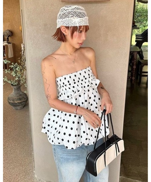 inst.ALL(インストール)の「ドット柄ベアバルーンチュニック(その他トップス・レディース・ホワイト・M)」の2枚目の写真