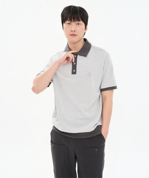 CUSTOMUS(カスタムアース)の「男性20番手コットン先染めストライプ配色カラーTシャツCXS26MKKT307 GRY(Tシャツ/カットソー・メンズ・グレー・X-LARGE/LARGE/MEDIUM)」の1枚目の写真
