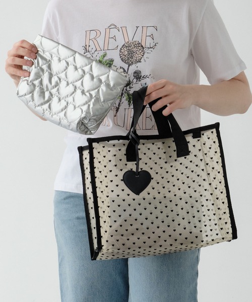 ZAKKA-BOX(ザッカボックス)の「ハートフロッキートートバッグL(ハートチャーム付き)(トートバッグ・レディース・ベージュ/ブラック・FREE)」の16枚目の写真
