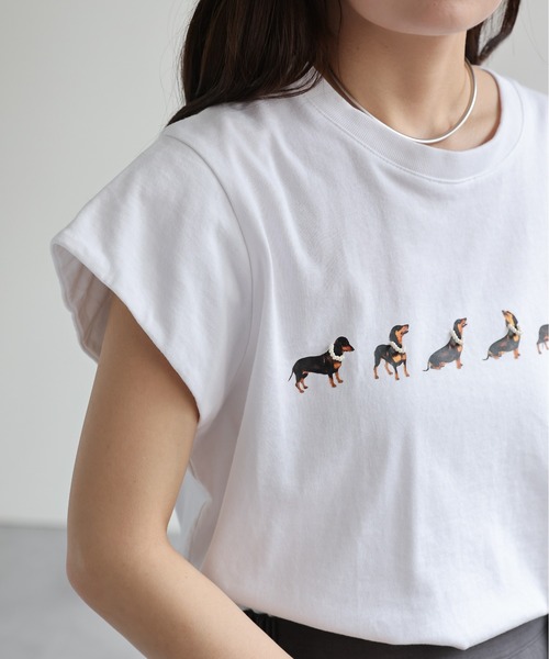 ap retro(アプレトロ)の「ドッグモチーフプリント / フレンチスリーブTシャツ(Tシャツ/カットソー・レディース・グレー/ブラック/ホワイト・FREE)」の11枚目の写真
