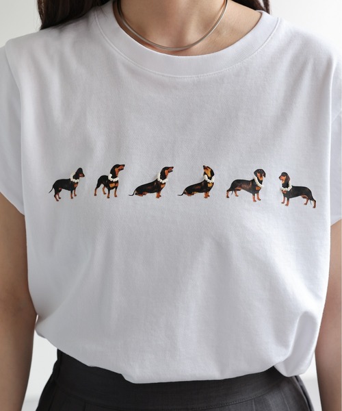 ap retro(アプレトロ)の「ドッグモチーフプリント / フレンチスリーブTシャツ(Tシャツ/カットソー・レディース・グレー/ブラック/ホワイト・FREE)」の13枚目の写真