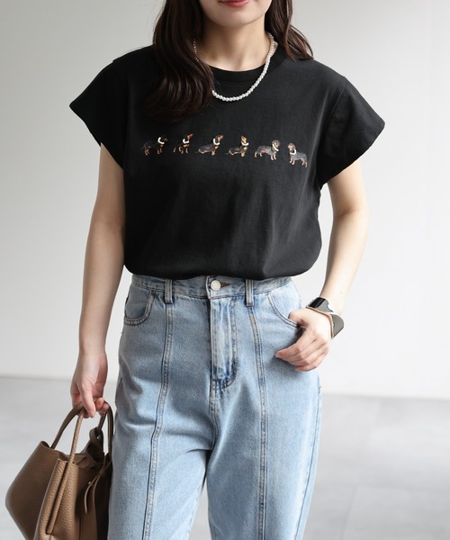 ap retro(アプレトロ)の「ドッグモチーフプリント / フレンチスリーブTシャツ(Tシャツ/カットソー・レディース・グレー/ブラック/ホワイト・FREE)」の15枚目の写真