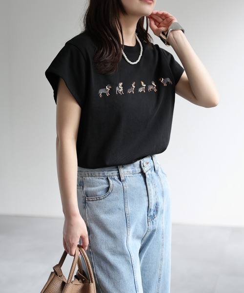 ap retro(アプレトロ)の「ドッグモチーフプリント / フレンチスリーブTシャツ(Tシャツ/カットソー・レディース・グレー/ブラック/ホワイト・FREE)」の19枚目の写真