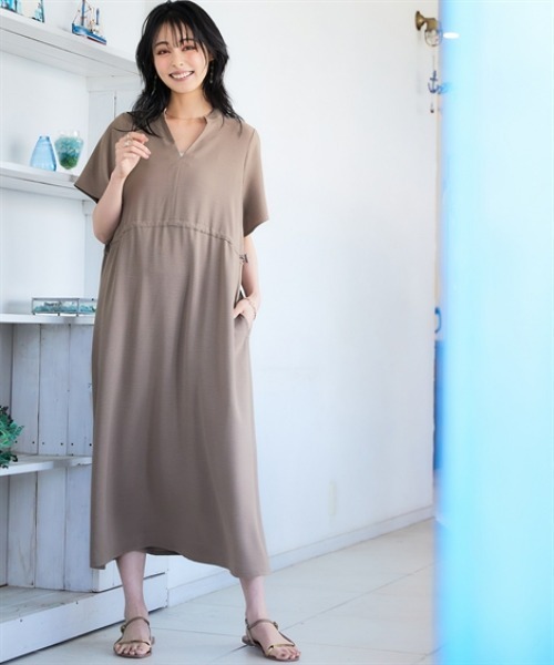 nissen(ニッセン)の「【水陸両用】ラッシュガードフロントドロストワンピース(UVカット・接触冷感)<大きいサイズ有>(ワンピース・レディース・ブラック/ベージュ・S/M/L/3L/LL)」の7枚目の写真