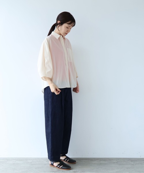 yuni（ユニ　）の「強撚強撚Cotton Polyester sheer shirt（シャツ/ブラウス・レディース・カーキ/キナリ/チャコールグレー・FREE）」の21枚目の写真