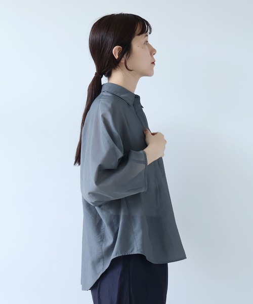 yuni（ユニ　）の「強撚強撚Cotton Polyester sheer shirt（シャツ/ブラウス・レディース・カーキ/キナリ/チャコールグレー・FREE）」の8枚目の写真