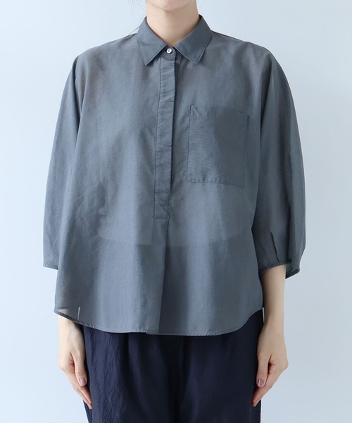 yuni（ユニ　）の「強撚強撚Cotton Polyester sheer shirt（シャツ/ブラウス・レディース・カーキ/キナリ/チャコールグレー・FREE）」の9枚目の写真