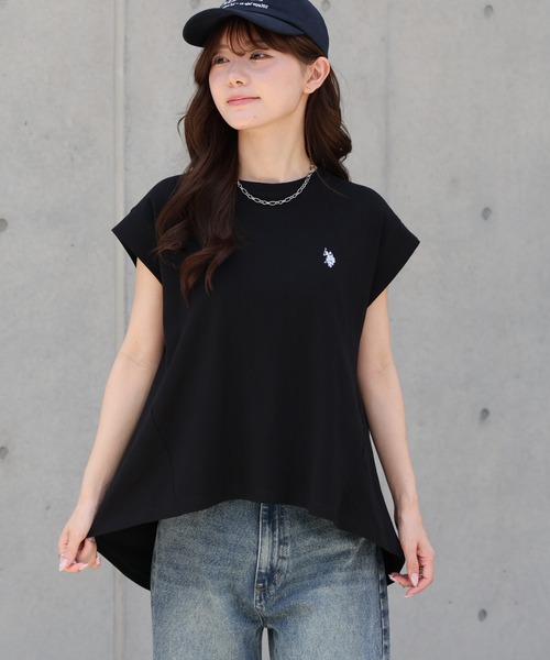 U.S. POLO ASSN.（ユーエスポロアッスン）の「【U.S. POLO ASSN./ユーエスポロアッスン】ワンポイント ダブルホースマン刺繍 フレンチスリーブTシャツ（Tシャツ/カットソー・レディース・ホワイト系その他/スミクロ/ピンク/オフホワイト・M/L/LL）」の8枚目の写真