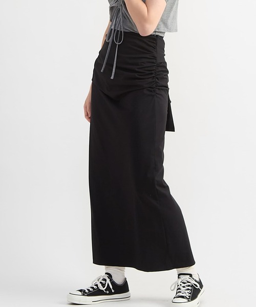 CONVERSE TOKYO(コンバーストウキョウ)の「【HL】JERSEY GATHERED RIBBON SKIRT(スカート・レディース・ブラック/ブラウン/グレー・FREE)」の1枚目の写真