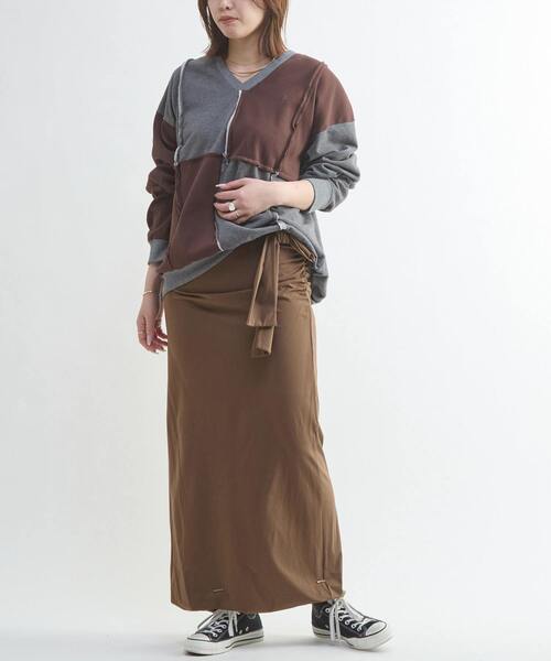 CONVERSE TOKYO(コンバーストウキョウ)の「【HL】JERSEY GATHERED RIBBON SKIRT(スカート・レディース・ブラック/ブラウン/グレー・FREE)」の6枚目の写真