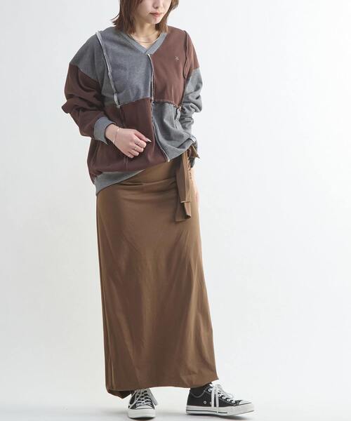 CONVERSE TOKYO(コンバーストウキョウ)の「【HL】JERSEY GATHERED RIBBON SKIRT(スカート・レディース・ブラック/ブラウン/グレー・FREE)」の7枚目の写真