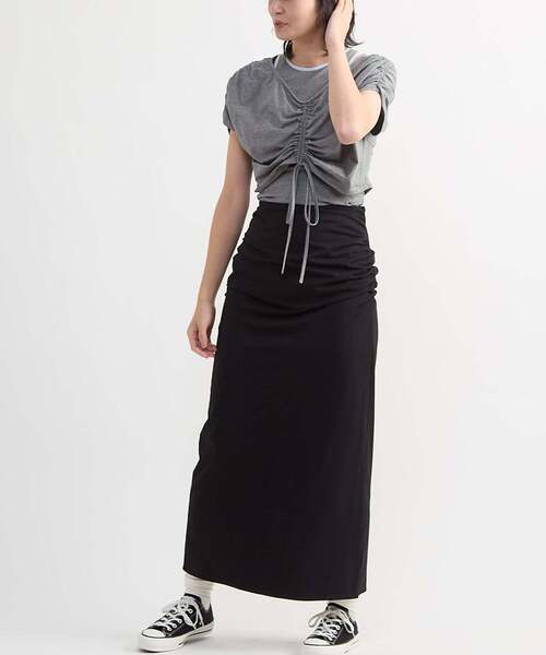 CONVERSE TOKYO(コンバーストウキョウ)の「【HL】JERSEY GATHERED RIBBON SKIRT(スカート・レディース・ブラック/ブラウン/グレー・FREE)」の12枚目の写真