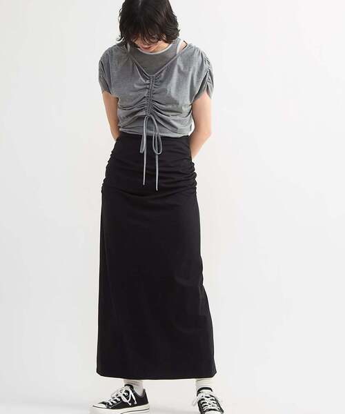 CONVERSE TOKYO(コンバーストウキョウ)の「【HL】JERSEY GATHERED RIBBON SKIRT(スカート・レディース・ブラック/ブラウン/グレー・FREE)」の13枚目の写真