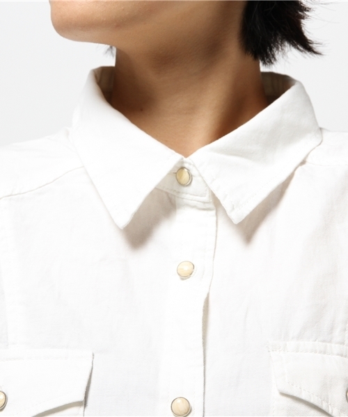 VENCEEXCHANGE（ヴァンスエクスチェンジ）の「裾フリンジシャツ      （シャツ/ブラウス・レディース・オフホワイト/ダークグリーン・MEDIUM）」の7枚目の写真