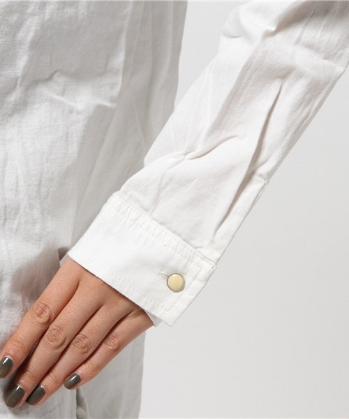 VENCEEXCHANGE（ヴァンスエクスチェンジ）の「裾フリンジシャツ      （シャツ/ブラウス・レディース・オフホワイト/ダークグリーン・MEDIUM）」の8枚目の写真