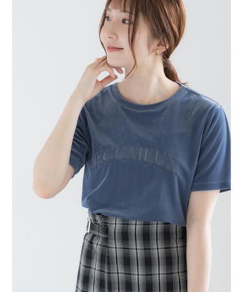 Te chichi（テチチ）の「シアーベロアロゴ刺繍Tシャツ（Tシャツ/カットソー・レディース・ブルー/オフホワイト/ブラック・F）」の3枚目の写真
