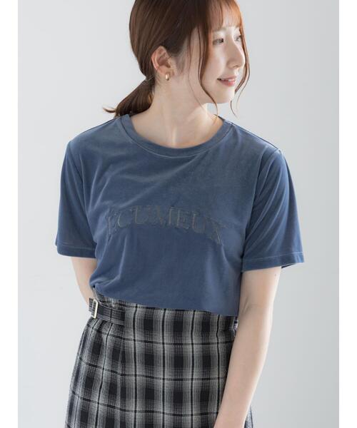 Te chichi（テチチ）の「シアーベロアロゴ刺繍Tシャツ（Tシャツ/カットソー・レディース・ブルー/オフホワイト/ブラック・F）」の14枚目の写真