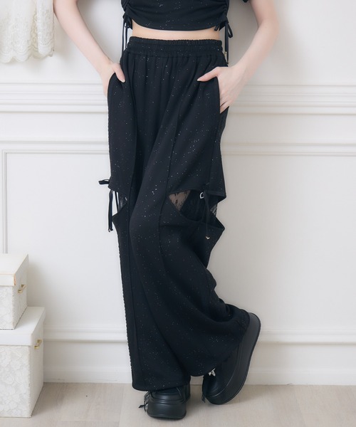 couture BY ROJITA(クチュールバイロジータ)の「【セットアップ対応】サイドレースラメスウェットパンツ(スウェットパンツ・レディース・ブラック/グレー/ピンク・FREE)」の2枚目の写真