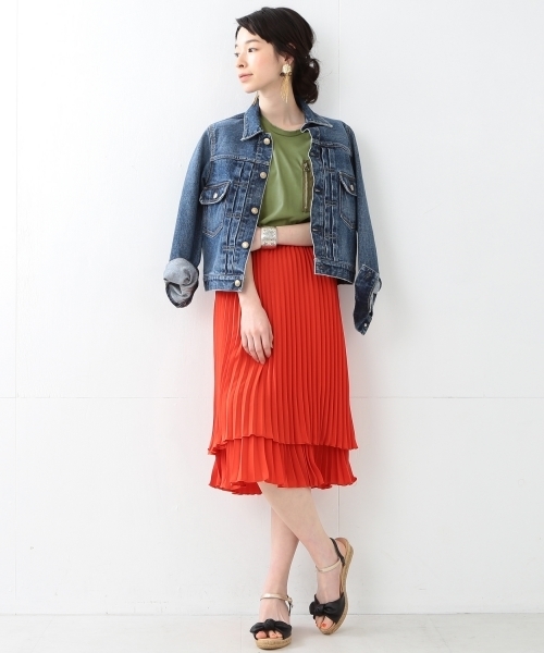 Ray BEAMS（レイビームス）の「◇Ray BEAMS / プリーツ ティアード スカート（スカート・レディース・ブラック/ベージュ/レッド・0/1）」の8枚目の写真