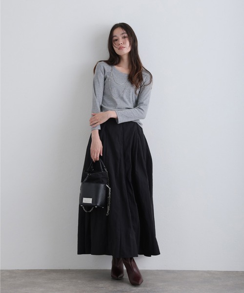 ElegChic(エレグシック)の「Uネック8分丈コットンフライスTシャツ(Tシャツ/カットソー・レディース・グレー/ネイビー/ブラック/ホワイト/チャコール・M/L/XL/XXL/4L)」の3枚目の写真
