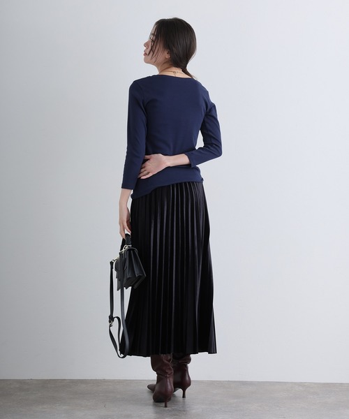 ElegChic(エレグシック)の「Uネック8分丈コットンフライスTシャツ(Tシャツ/カットソー・レディース・グレー/ネイビー/ブラック/ホワイト/チャコール・M/L/XL/XXL/4L)」の18枚目の写真