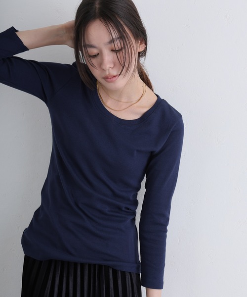 ElegChic(エレグシック)の「Uネック8分丈コットンフライスTシャツ(Tシャツ/カットソー・レディース・グレー/ネイビー/ブラック/ホワイト/チャコール・M/L/XL/XXL/4L)」の19枚目の写真