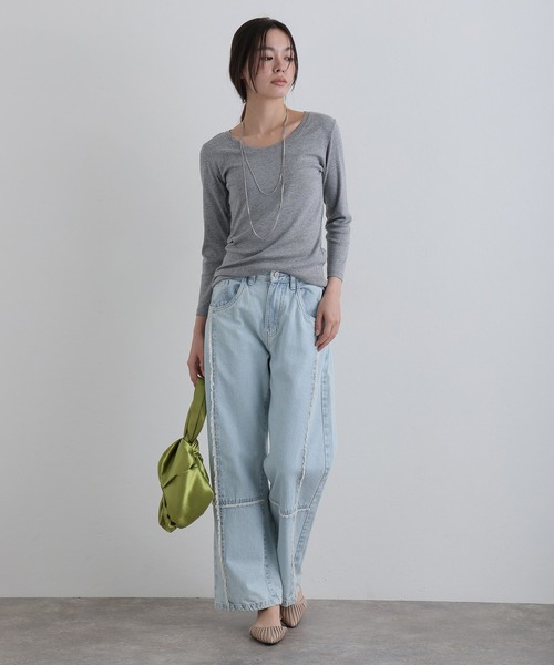 ElegChic(エレグシック)の「Uネック8分丈コットンフライスTシャツ(Tシャツ/カットソー・レディース・グレー/ネイビー/ブラック/ホワイト/チャコール・M/L/XL/XXL/4L)」の20枚目の写真