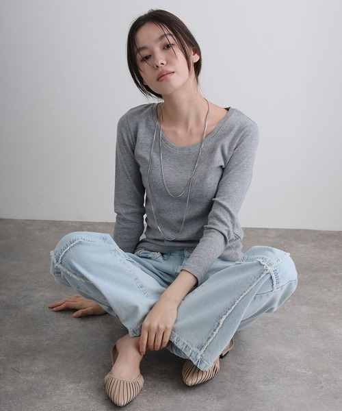 ElegChic(エレグシック)の「Uネック8分丈コットンフライスTシャツ(Tシャツ/カットソー・レディース・グレー/ネイビー/ブラック/ホワイト/チャコール・M/L/XL/XXL/4L)」の21枚目の写真