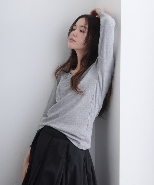 ElegChic(エレグシック)の「Uネック8分丈コットンフライスTシャツ(Tシャツ/カットソー・レディース・グレー/ネイビー/ブラック/ホワイト/チャコール・M/L/XL/XXL/4L)」の22枚目の写真