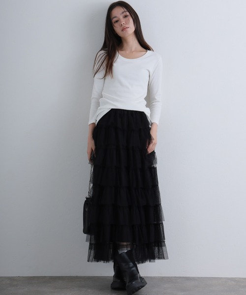 ElegChic(エレグシック)の「Uネック8分丈コットンフライスTシャツ(Tシャツ/カットソー・レディース・グレー/ネイビー/ブラック/ホワイト/チャコール・M/L/XL/XXL/4L)」の12枚目の写真