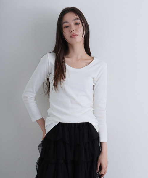ElegChic(エレグシック)の「Uネック8分丈コットンフライスTシャツ(Tシャツ/カットソー・レディース・グレー/ネイビー/ブラック/ホワイト/チャコール・M/L/XL/XXL/4L)」の13枚目の写真