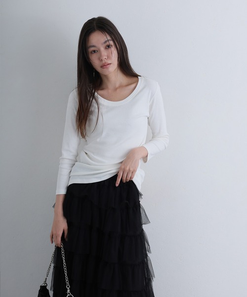 ElegChic(エレグシック)の「Uネック8分丈コットンフライスTシャツ(Tシャツ/カットソー・レディース・グレー/ネイビー/ブラック/ホワイト/チャコール・M/L/XL/XXL/4L)」の15枚目の写真