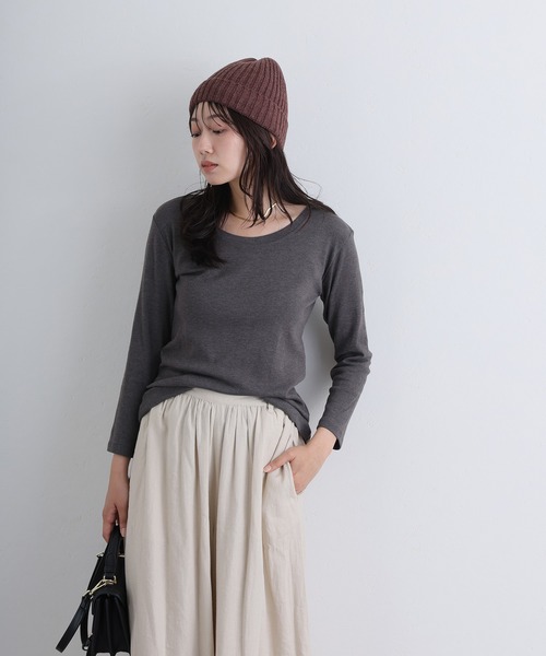 ElegChic(エレグシック)の「Uネック8分丈コットンフライスTシャツ(Tシャツ/カットソー・レディース・グレー/ネイビー/ブラック/ホワイト/チャコール・M/L/XL/XXL/4L)」の6枚目の写真