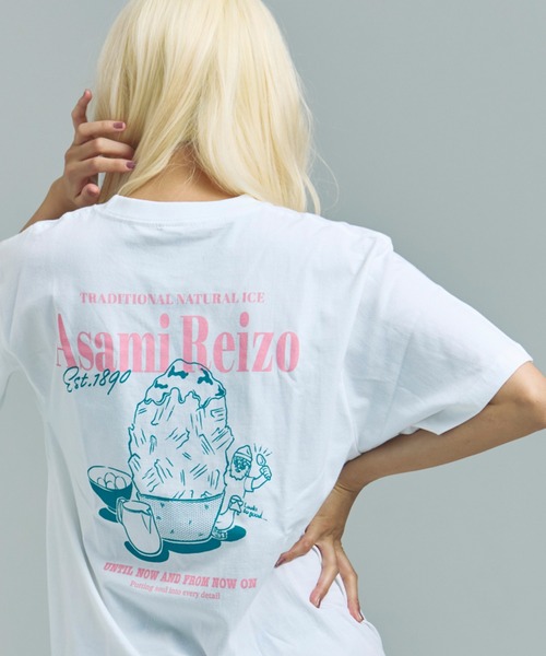 Duckster(ダックスター)の「952408 阿左美冷蔵コラボS/STEE(かき氷と白玉)(Tシャツ/カットソー・メンズ・ホワイト/スモーキーグリーン系/ライトグレー・L/M/XL)」の1枚目の写真