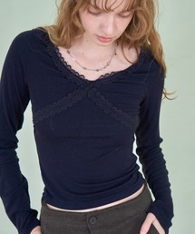 レースネックロンT/Lace-neck long-sleeve T-shirt