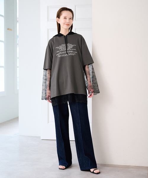 U by SPICK&SPAN(ユーバイスピックアンドスパン)の「ARCHIVE STANCE/アーカイブスタンス lace hoodie(シャツ/ブラウス・レディース・ホワイト/ブラック・FREE)」の4枚目の写真
