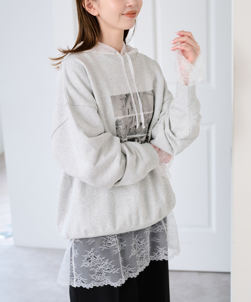 U by SPICK&SPAN(ユーバイスピックアンドスパン)の「ARCHIVE STANCE/アーカイブスタンス lace hoodie(シャツ/ブラウス・レディース・ホワイト/ブラック・FREE)」の6枚目の写真