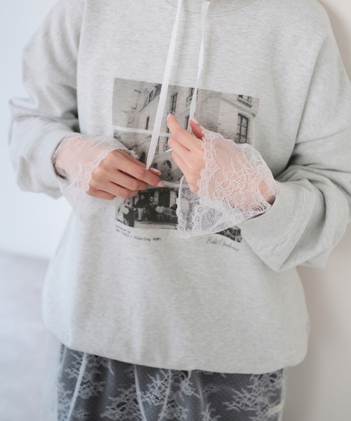 U by SPICK&SPAN(ユーバイスピックアンドスパン)の「ARCHIVE STANCE/アーカイブスタンス lace hoodie(シャツ/ブラウス・レディース・ホワイト/ブラック・FREE)」の7枚目の写真