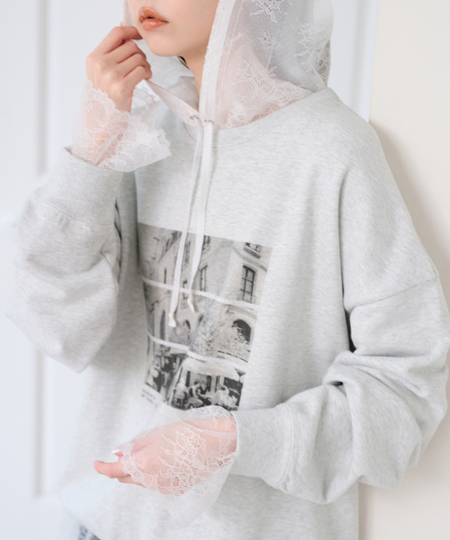 U by SPICK&SPAN(ユーバイスピックアンドスパン)の「ARCHIVE STANCE/アーカイブスタンス lace hoodie(シャツ/ブラウス・レディース・ホワイト/ブラック・FREE)」の8枚目の写真