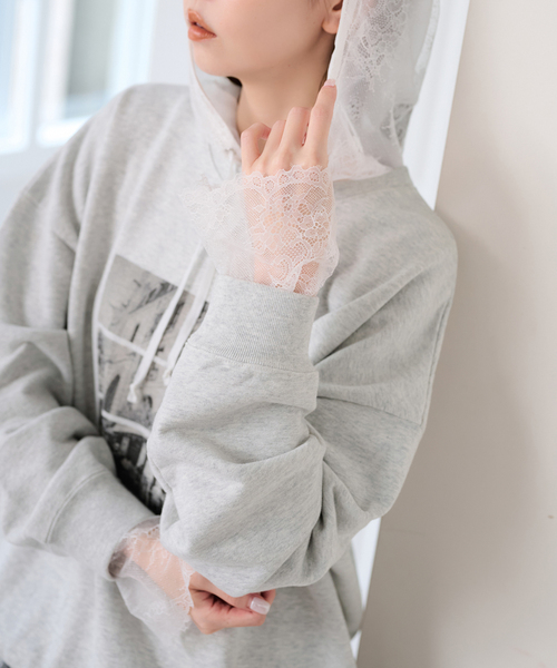 U by SPICK&SPAN(ユーバイスピックアンドスパン)の「ARCHIVE STANCE/アーカイブスタンス lace hoodie(シャツ/ブラウス・レディース・ホワイト/ブラック・FREE)」の9枚目の写真