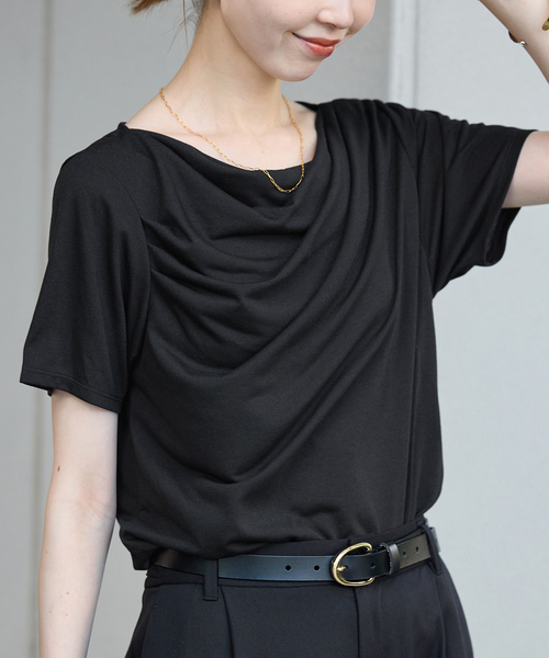 SLOBE IENA(スローブイエナ)の「ソフト天竺ドレープTEE(Tシャツ/カットソー・レディース・ブラック/ブラウン・FREE)」の7枚目の写真