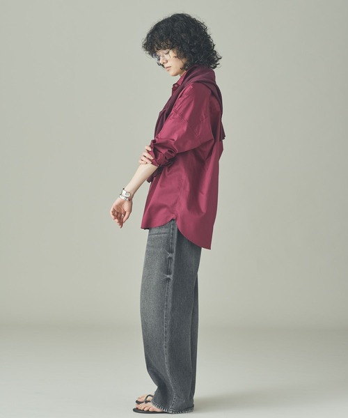 Curensology(カレンソロジー)の「Curensology(カレンソロジー)/コットンサテンビッグシャツ(シャツ/ブラウス・レディース・ネイビー/ボルドー・FREE)」の12枚目の写真