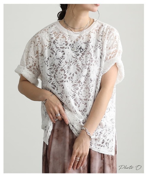 Sawa a la mode（サワアラモード）の「シアーレース半袖プルオーバー（Tシャツ/カットソー・レディース・ブラック/イエロー/オフホワイト・FREE）」の15枚目の写真