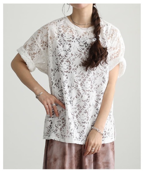Sawa a la mode（サワアラモード）の「シアーレース半袖プルオーバー（Tシャツ/カットソー・レディース・ブラック/イエロー/オフホワイト・FREE）」の17枚目の写真